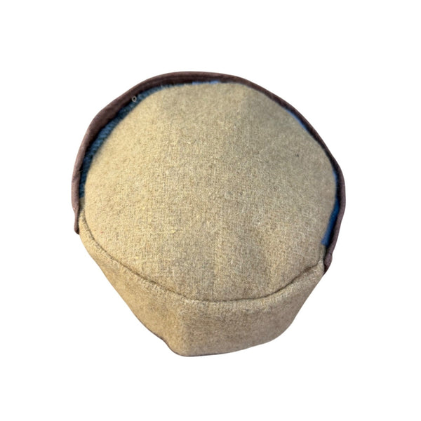 Wool Unisex Beige & Multicolor Geometric-Pattern Cap Handmade