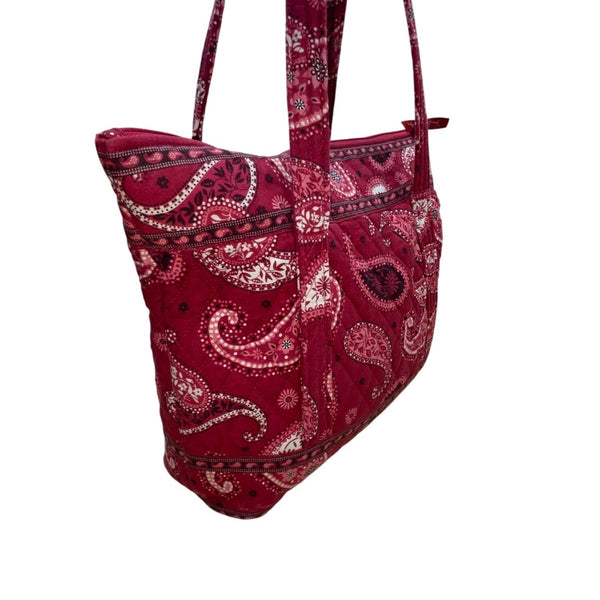 Vera Bradley Women’s Red Cotton Paisley Tote Bag With Matching Accessory Set