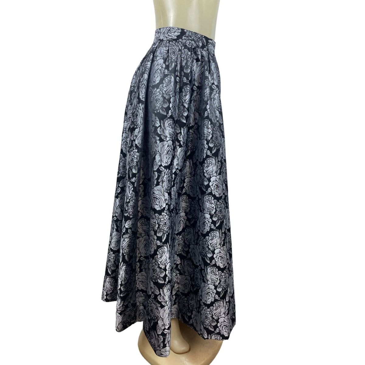 Vtg 80s 90s Black Tie Women's Metalic Brocade Flower Pattern Maxi Skirt Sz 4