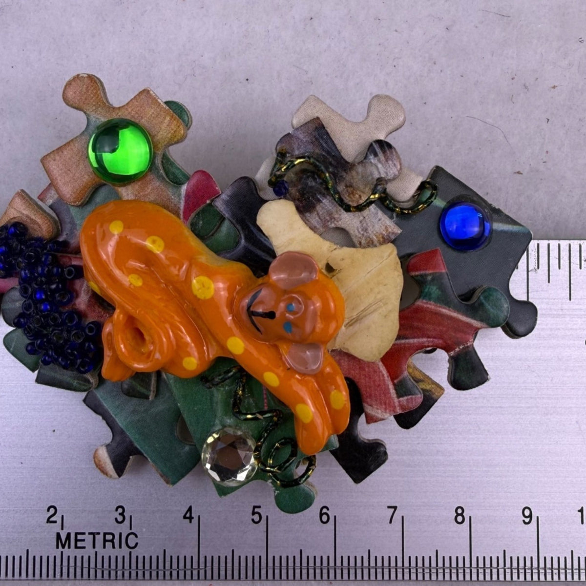 Handmade Unbranded Multicolor Ceramic & Puzzle Piece Art Brooch Unique