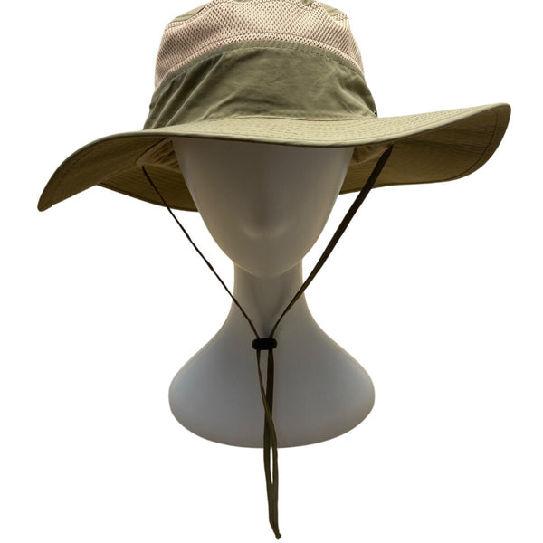 Outfly Wide Brim Outdoor Sun Hat With Mesh Panels Adjustable Chin Strap Beige