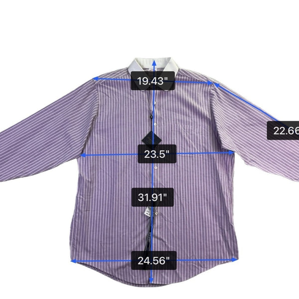 Brooks Brothers Mens Purple & White Striped Collared Shirt Non-Iron Sz16.5 34
