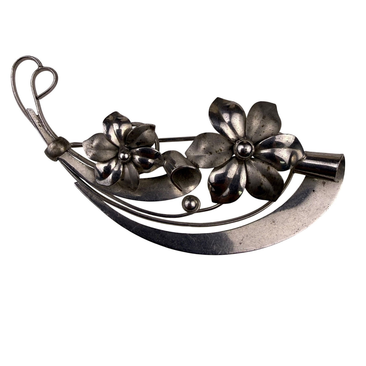 Hobe Womens Silver Tone Sterling Floral Brooch Handmade Pin Vintage Jewelry