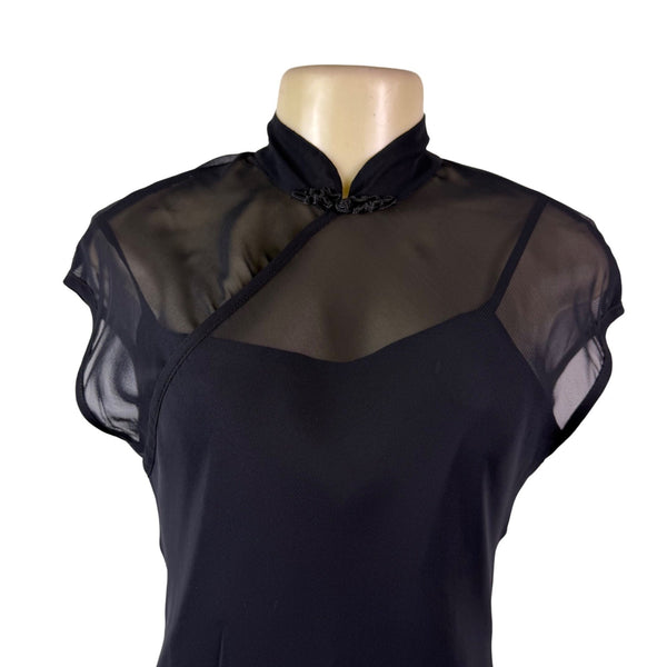 Donna Ricco Womens Black Cap Sleeve Maxi Dress Elegant Design Sz 6