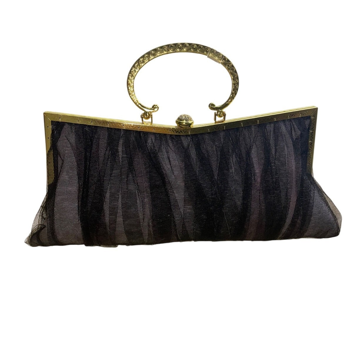 Vintage Black Mesh Fairy Themed Handbag With Gold Frame Unique Evening Bag
