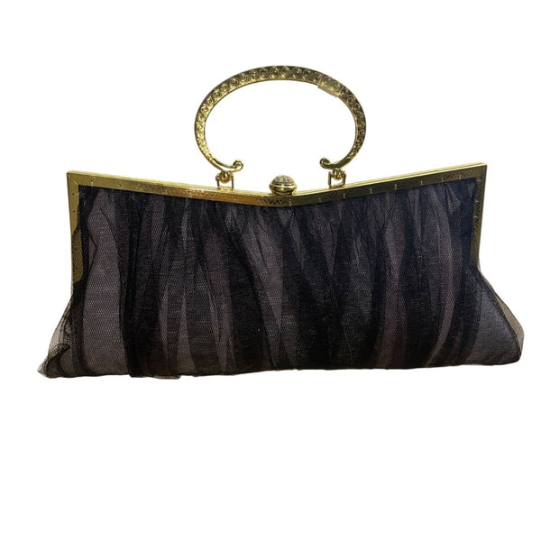Vintage Black Mesh Fairy Themed Handbag With Gold Frame Unique Evening Bag