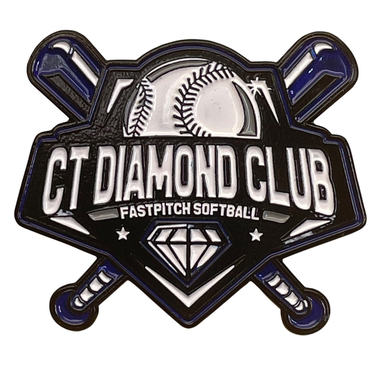 CT Diamond Club Fastpitch Softball Enamel Pin With Baseball & Bats Design