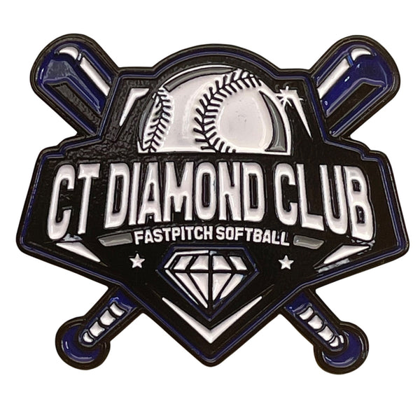 CT Diamond Club Fastpitch Softball Enamel Pin With Baseball & Bats Design