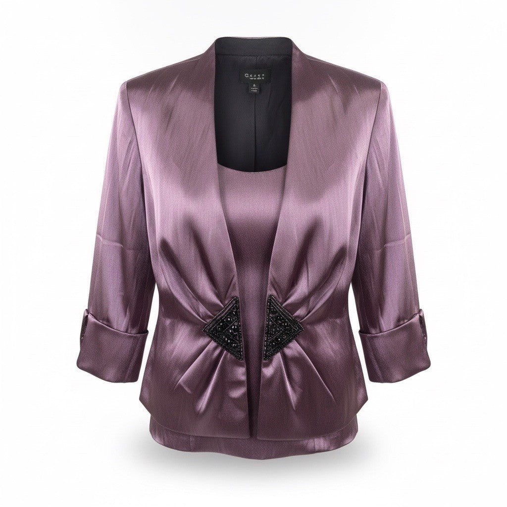 Xscape Womens Purple Satin Camisole & Jacket Set Beaded Detail Size 10