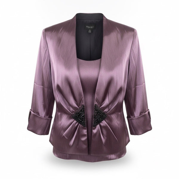 Xscape Womens Purple Satin Camisole & Jacket Set Beaded Detail Size 10