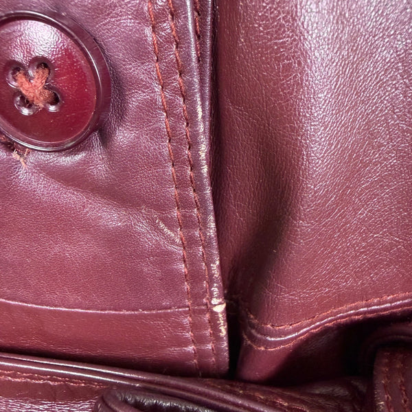 Tfc Women Maroon 100% Genuine Leather Belted Trench Coat Lined With Rayon Sz 8