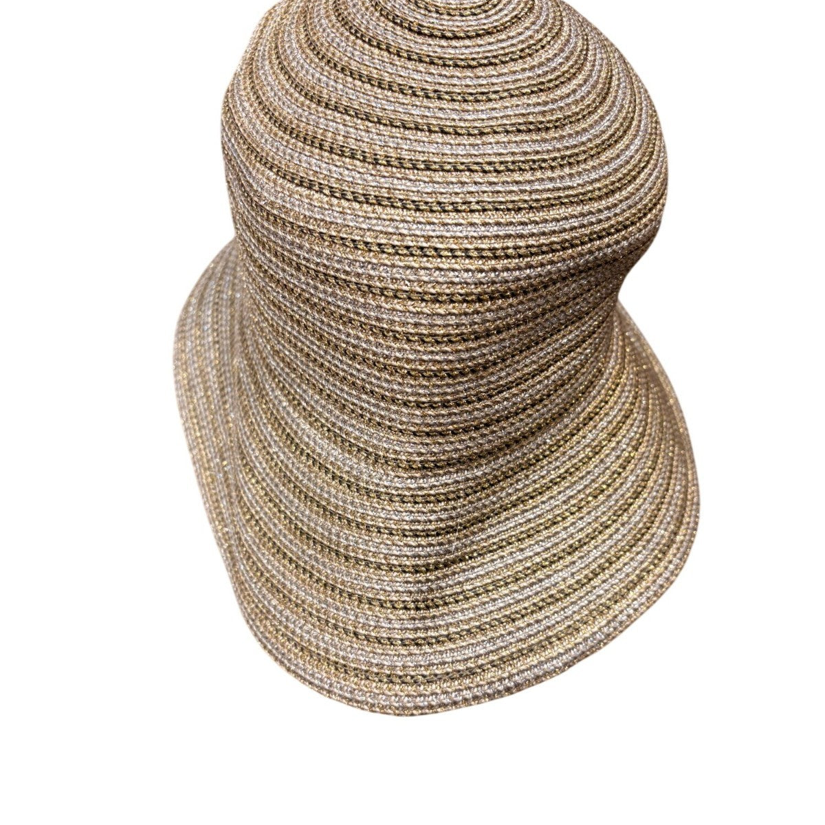 Eric Javits Womens Gold Wide Brim Sun Hat Lightweight Metallic Straw Blend