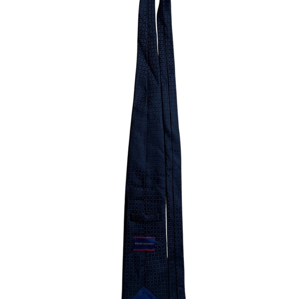 Henry Jacobson Mens Black 100% Silk Checkered Pattern Tie Elegant Neckwear