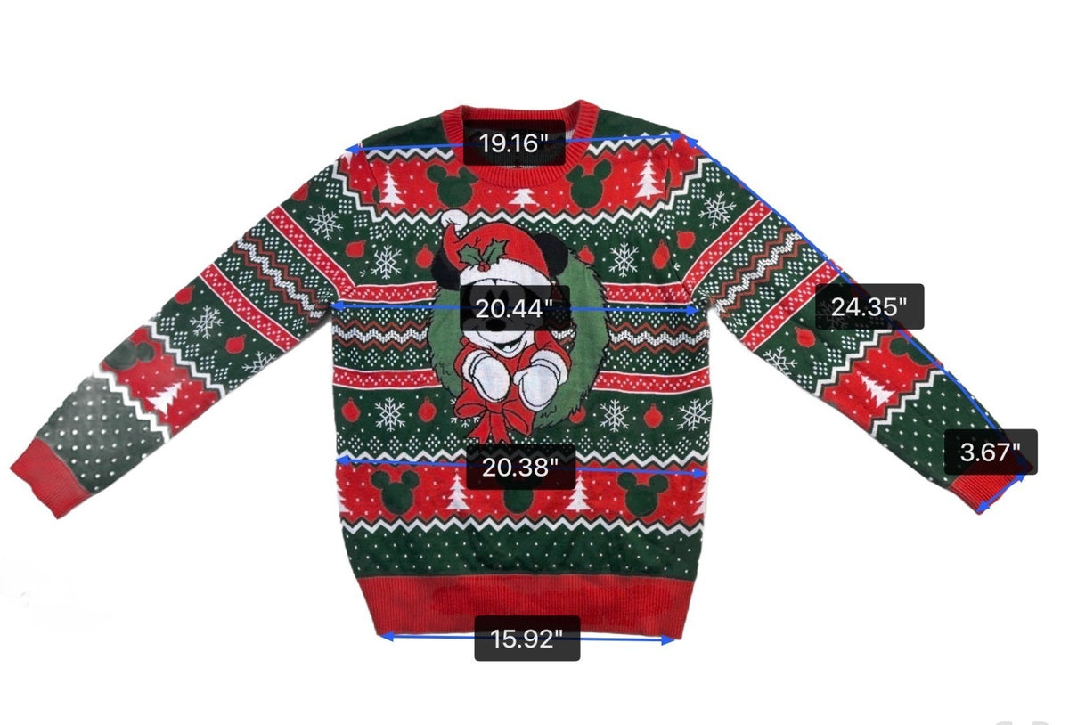 Disney Unisex Green Red Mickey Mouse Holiday Sweater Christmas Size Large