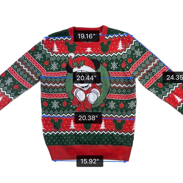Disney Unisex Green Red Mickey Mouse Holiday Sweater Christmas Size Large