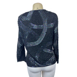 Vintage Stenay Women's Black Sequined and Beaded Silk Long-sleeve Sweater Sz- L