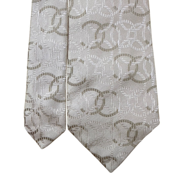Mens Beige 100% Silk Tie Geometric Pattern Made In Italy