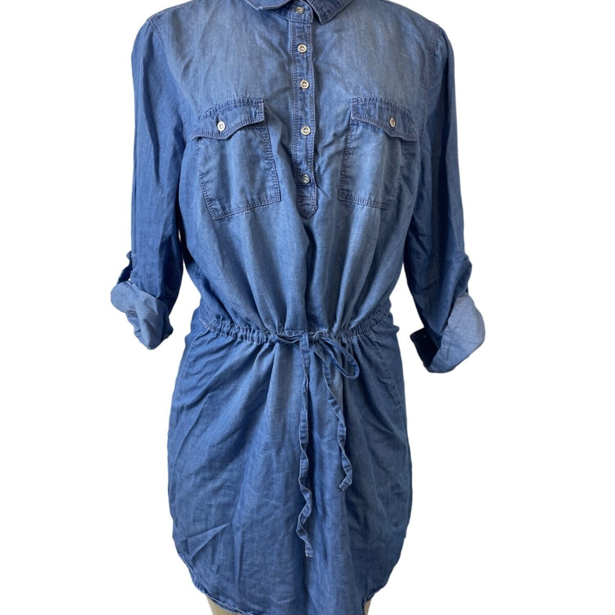 Gloria Vanderbilt Blue Denim Button-Up Shirt Dress Sz M