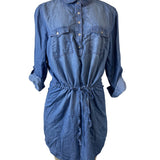 Gloria Vanderbilt Blue Denim Button-Up Shirt Dress Sz M