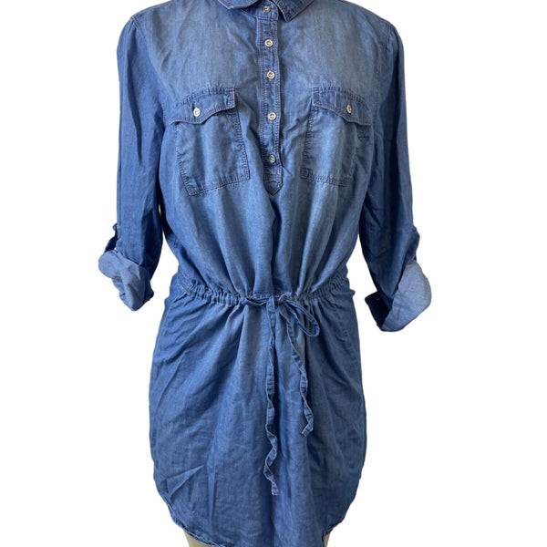 Gloria Vanderbilt Blue Denim Button-Up Shirt Dress Sz M