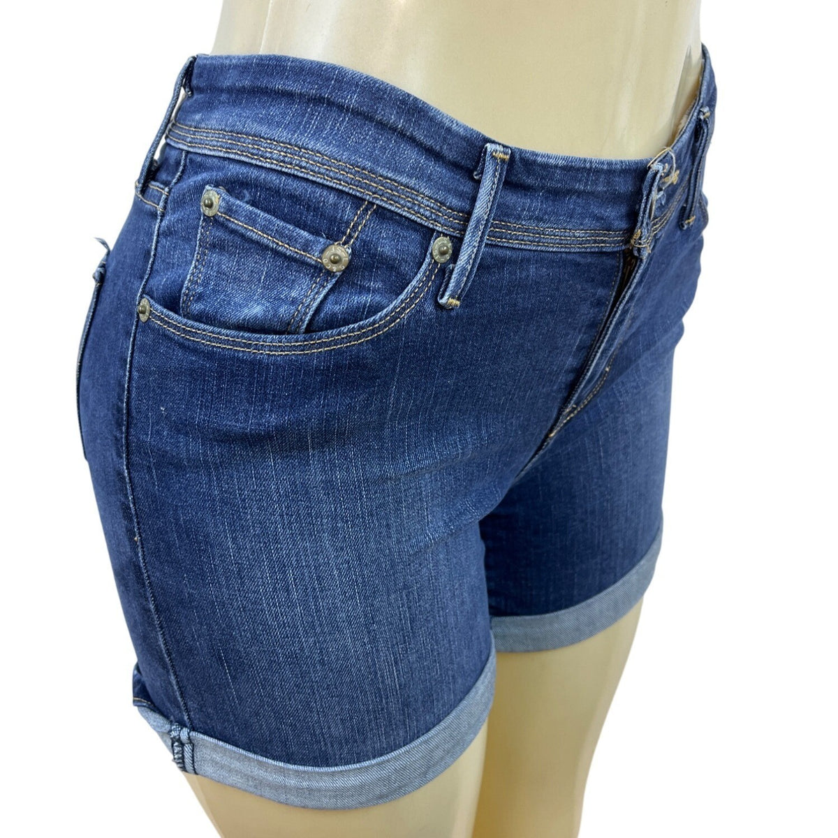 Levis Womens Denim Shorts Rolled Hem Mid-Rise Medium Wash Blue Size 2