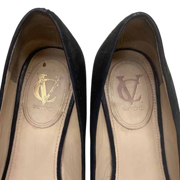 Vince Camuto Women’s Black Suede Wedge Slip On Margarita Heeled Flats Size 6.5