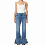 Zara Basic Women’s Blue Cotton Flare Ruffle Hem Jeans Button Fly Size 04