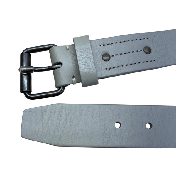 Mens Lands End Gray Leather Belt With Black Metal Buckle Size 38