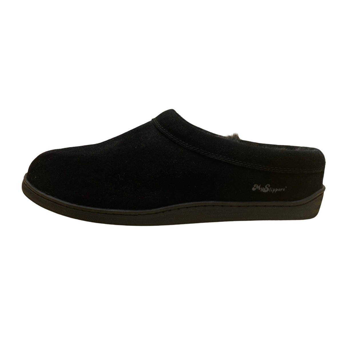 My Slippers Men’s Black Leather Faux Fur Lined Slip-On Clogs Size 13