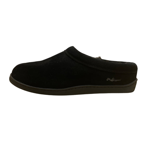 My Slippers Men’s Black Leather Faux Fur Lined Slip-On Clogs Size 13
