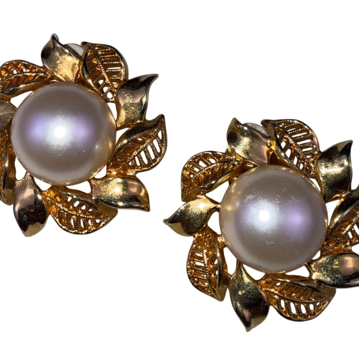 Joan Rivers Womens Gold Tone Faux Pearl Leaf Motif Clip-On Earrings  Jewelry