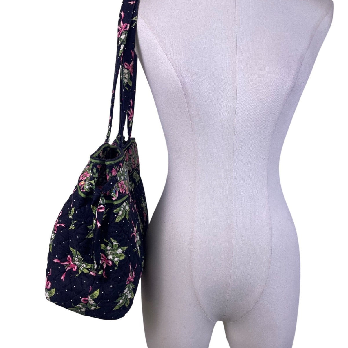 Vera Bradley Women’s Black & Green Quilted Cotton Floral Shoulder Tote Bag
