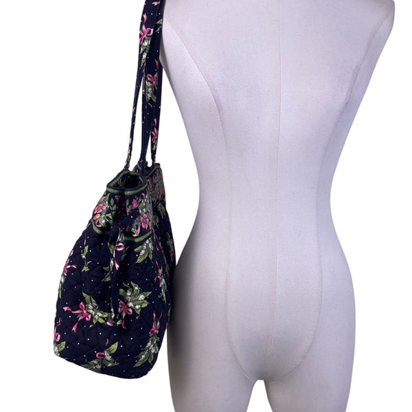 Vera Bradley Women’s Black & Green Quilted Cotton Floral Shoulder Tote Bag