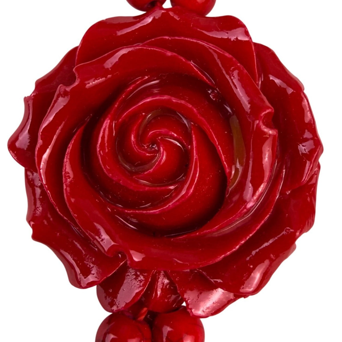 Triple-Strand Red Carved Rose Beaded Necklace Womens Jewelry Fashion Accessory