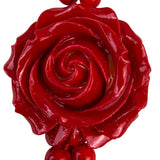 Triple-Strand Red Carved Rose Beaded Necklace Womens Jewelry Fashion Accessory