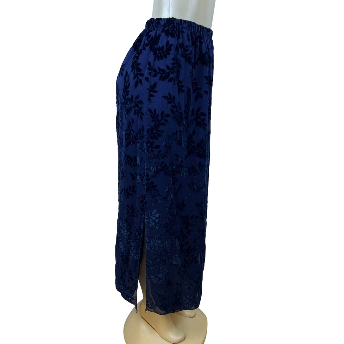 Sara Mique Three-Piece Set Women's Blue Velvet Leaf Patterned Size L