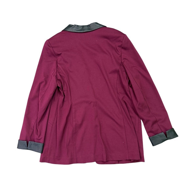 Susan Graver Womens Burgundy Rayon Blend Blazer With Faux Leather Trim Size 14