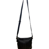 Coach Women’s Black Leather With Tassel Accent & Stitch Detailing Crossbody Bag