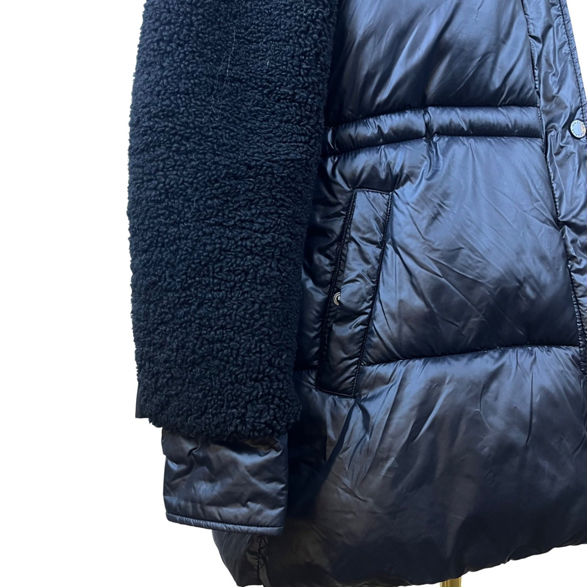 Via Spiga Womens Black Puffy Shearling Jacket Insulated Warm Outerwear Size S
