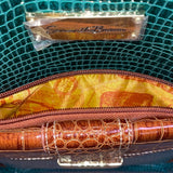 Samantha Brown Unisex Teal & Brown Faux Croc-Embossed Spinner Carry-On Luggage