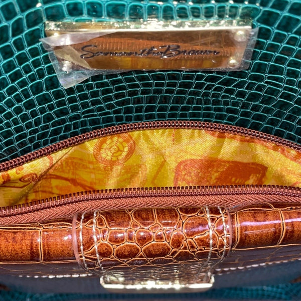 Samantha Brown Unisex Teal & Brown Faux Croc-Embossed Spinner Carry-On Luggage