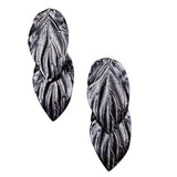 Vintage Silver Tone Womens Leaf Clip-On Earrings Double Leaf Design
