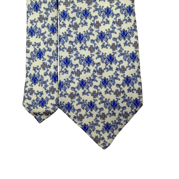Smithsonian Institution Mens Cream & Blue 100% Silk Floral Pattern Neck Tie