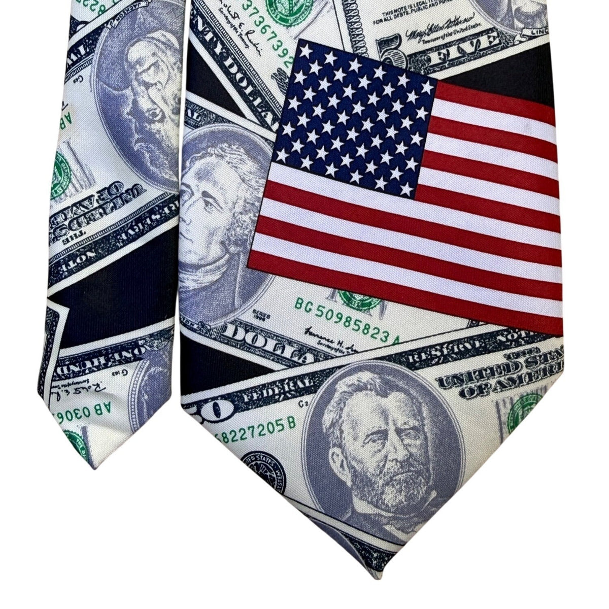 Rene Chagal Mens Multicolor Novelty Money & American Flag Tie