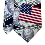 Rene Chagal Mens Multicolor Novelty Money & American Flag Tie