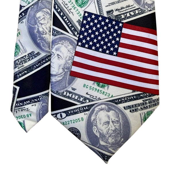 Rene Chagal Mens Multicolor Novelty Money & American Flag Tie