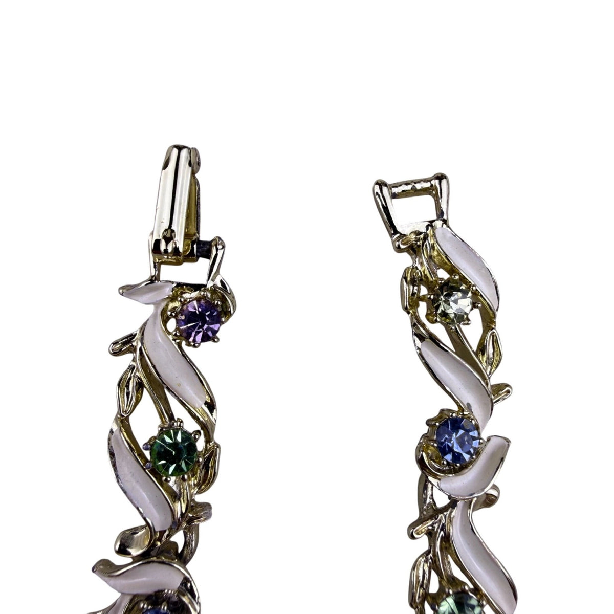 Gold Tone Womens Multi-Color Rhinestone Enamel Leaf Design Bracelet 
