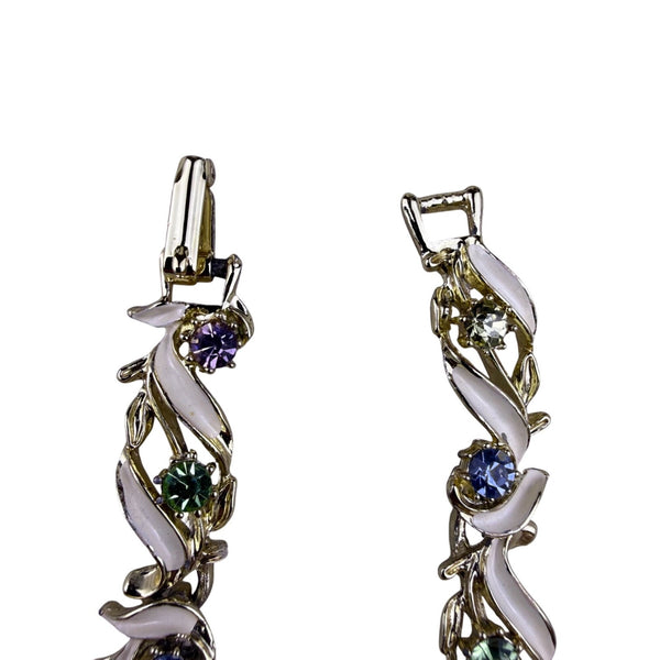Gold Tone Womens Multi-Color Rhinestone Enamel Leaf Design Bracelet 