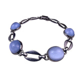 Vintage WRE Women’s Silver Tone Blue Cabochon Sterling Silver Link Bracelet 925