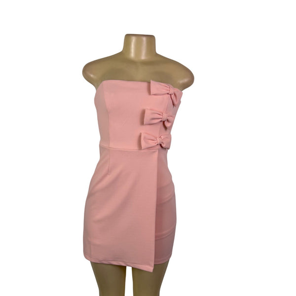 Aqua Womens Pink Polyester Strapless Mini Dress With Bow Accents Size S